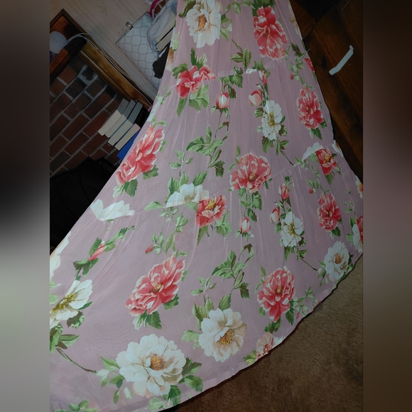 Anthropologie Somerset Long Sleeve Mock Neck Chiffon Pink Floral Maxi Dress - Picture 10 of 16